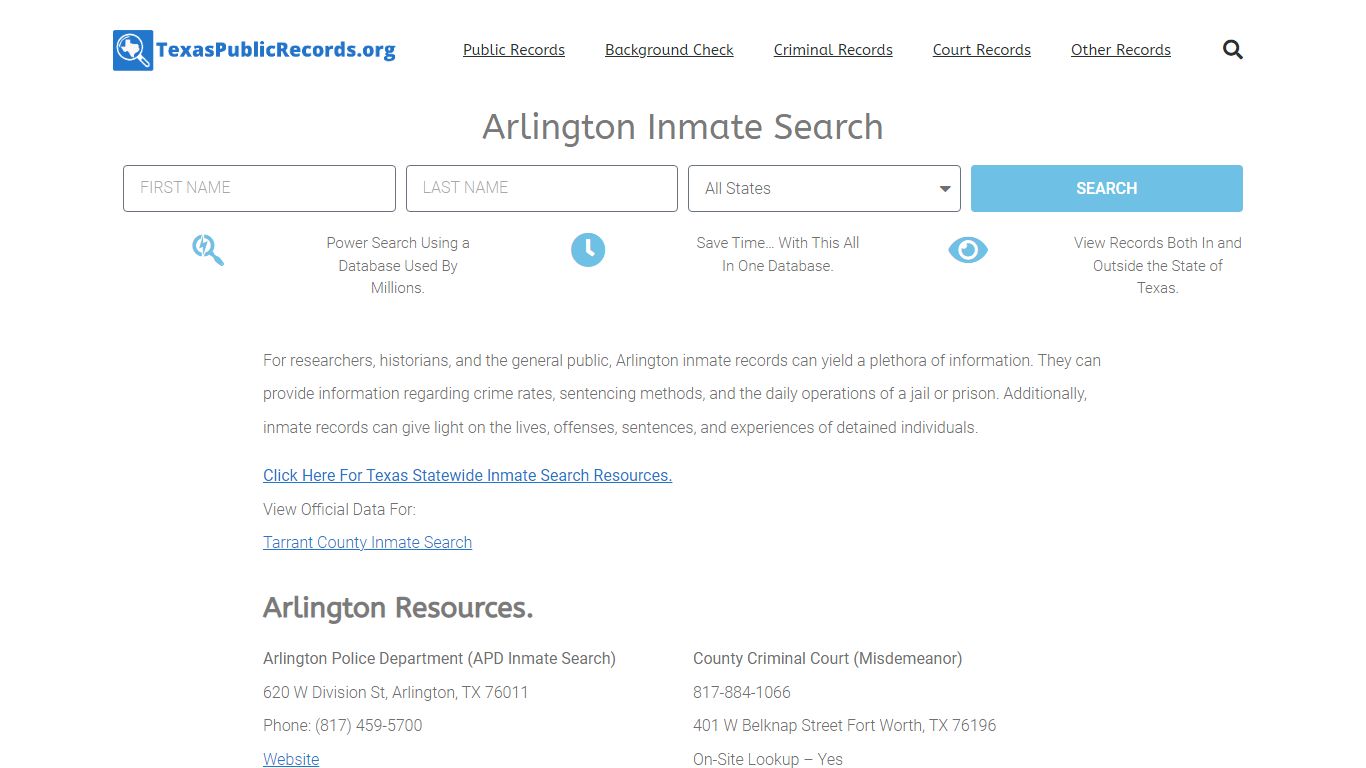 Arlington Inmate Search - APD Current & Past Jail Records